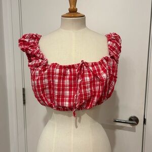 Red and white cropped plaid top from urban outfitters, size large.